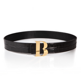 Leather Belt in Black Croc