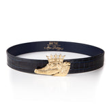 BENE x Alexa Pulitzer King Gator Leather Belt in Navy Croc